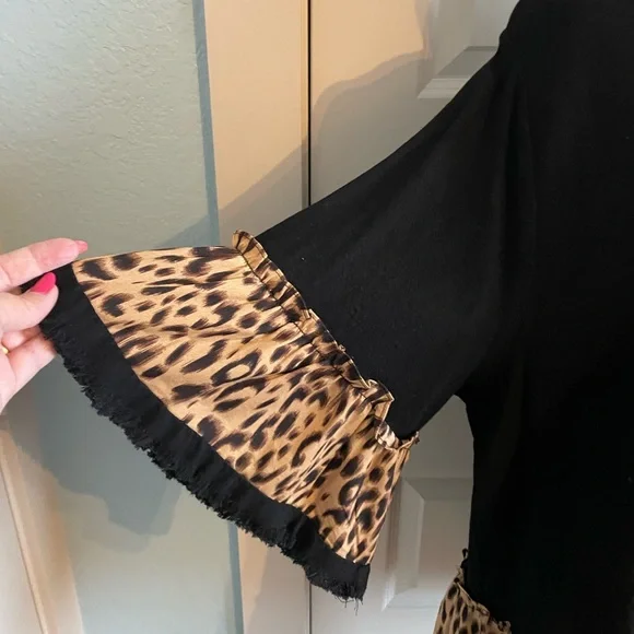 Umgee Black and Leopard Print Pantsuit - Picture 7 of 9